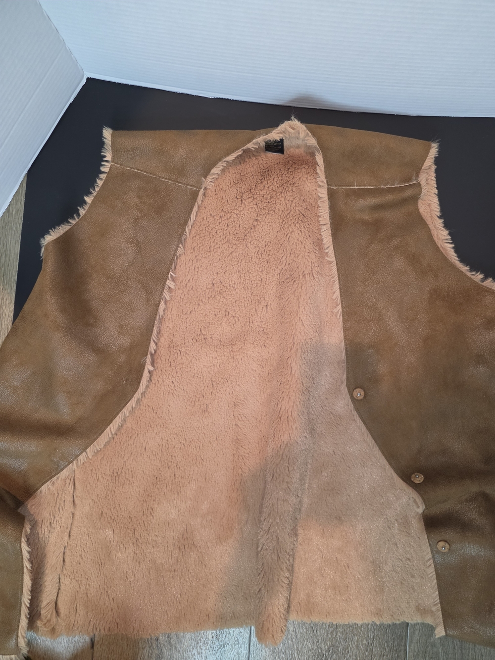 IMAN Brown Suede Shearling Vest with Tan Lining